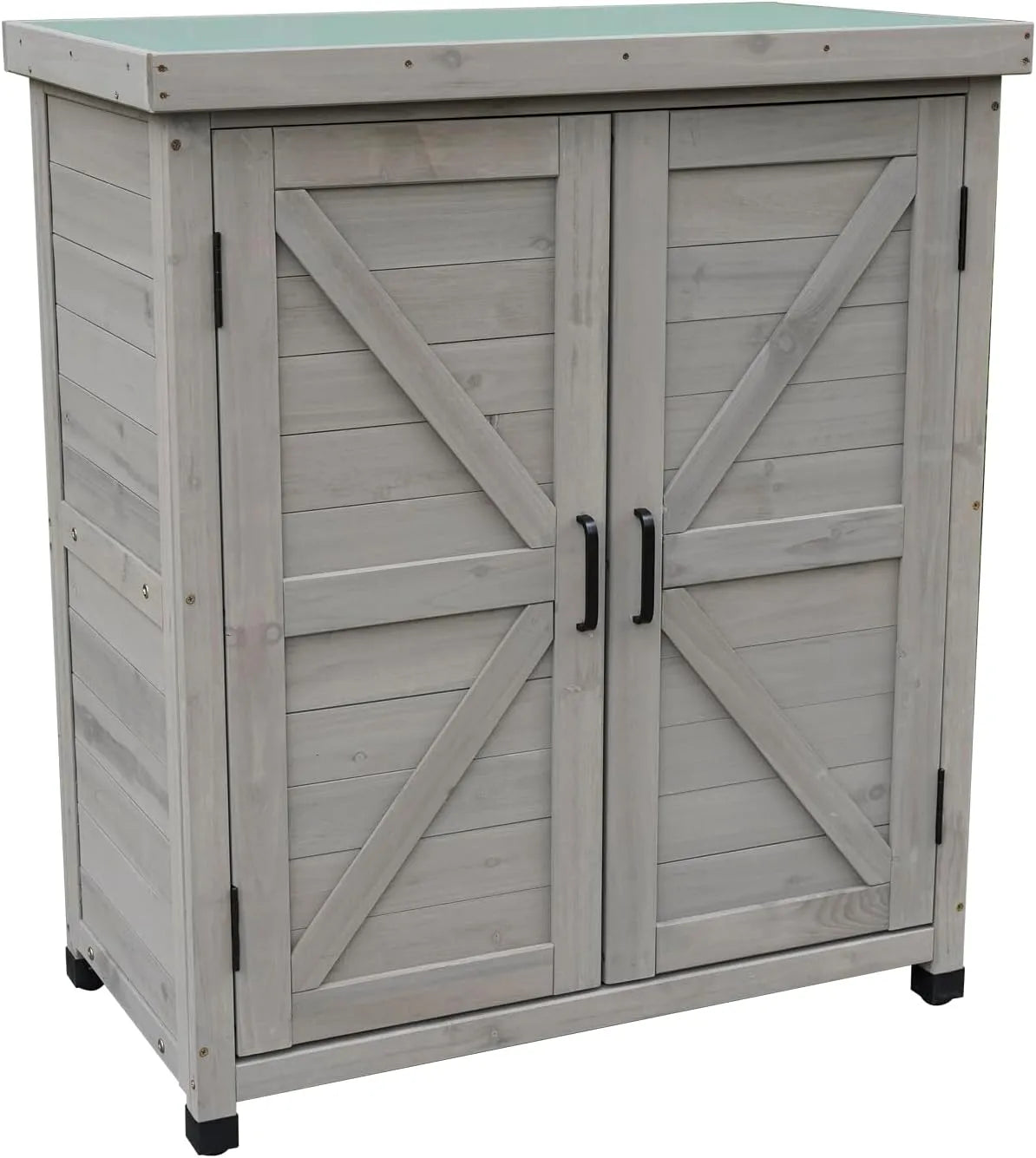 Gartenschrank – aus Holz, 80 x 45 x 93 cm, mit Einlegeböden, wetterfest, grau, für Werkzeug und Gartenzubehör, Outdoor
