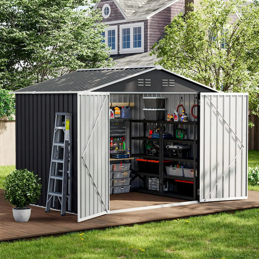 Gerätehaus Dunkelgrau – aus Metall, 250 x 184 x 193 cm, 7 m³, mit Pultdach, abschließbar, für Fahrräder und Zubehör