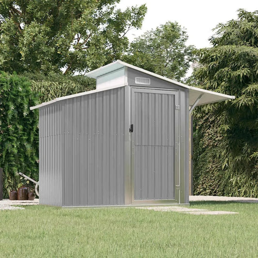 Gerätehaus – aus verzinktem Stahl, 270 x 130 x 208,5 cm, abschließbar, wetterfest, grau, für Gartengeräte und Fahrräder