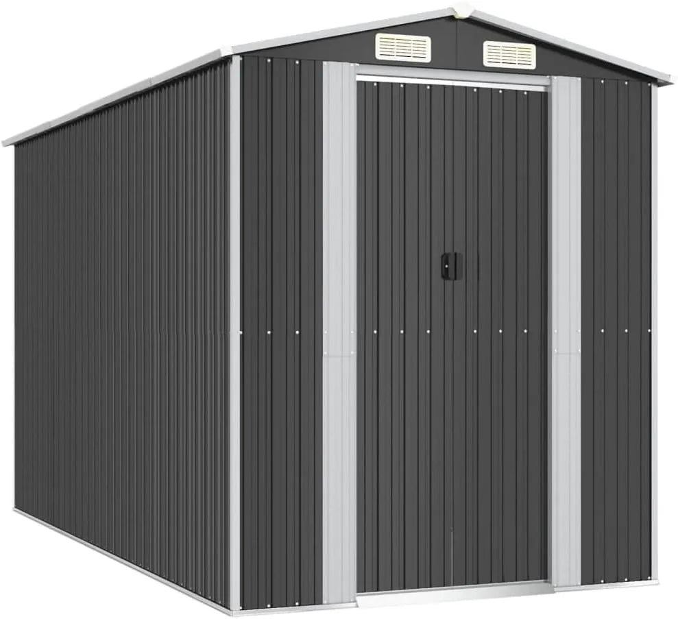 Gerätehaus – aus Metall, 192 x 357 x 223 cm, anthrazit, für Gartengeräte, Werkzeug und Außenlagerung