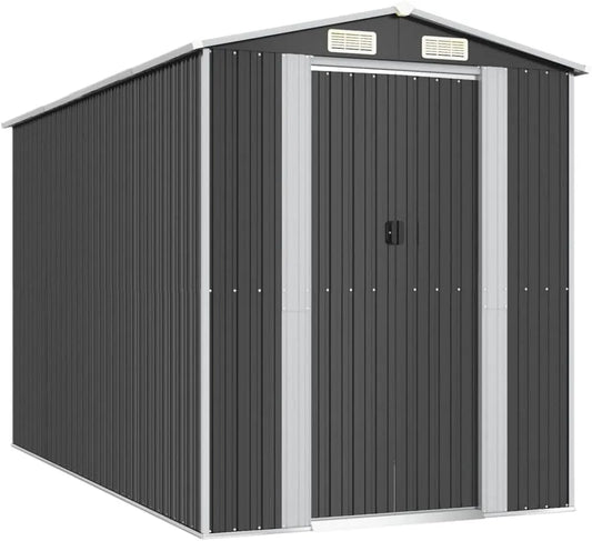 Gerätehaus – aus Metall, 192 x 357 x 223 cm, anthrazit, für Gartengeräte, Werkzeug und Außenlagerung